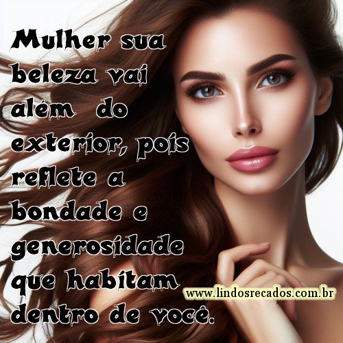Mulher sua beleza vai além do exterior, pois reflete a bondade e a generosidade que habitam dentro de você.